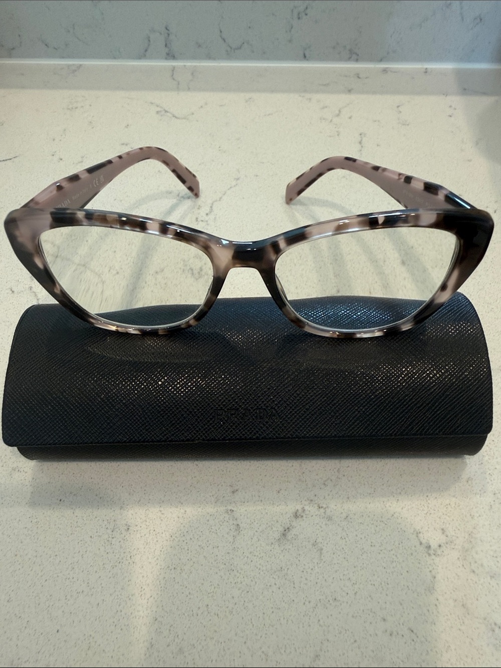 Prada Tortoiseshell Cat-Eye Glasses with Subtle Pink Accents, prescription - Picture 5 of 7